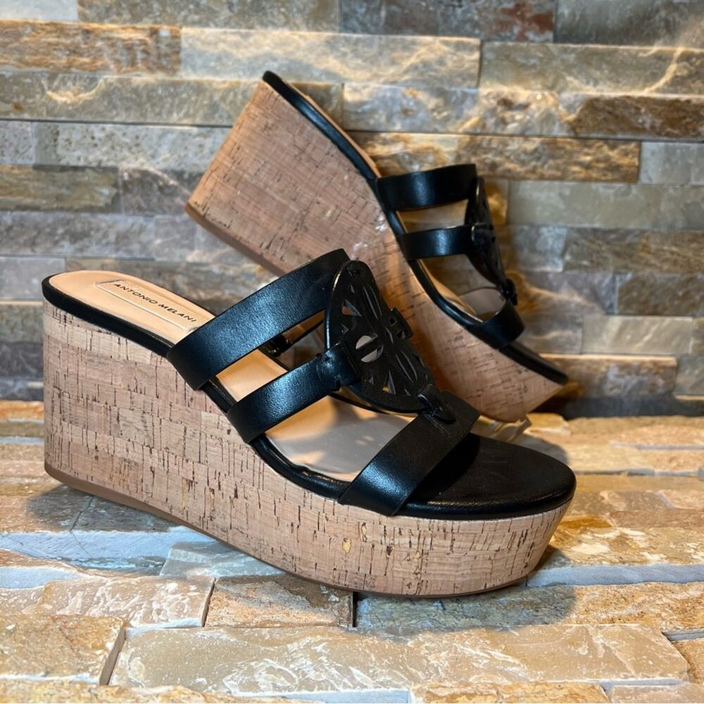 Antonio Melani Quinlynn Black Platform Wedge Shoe Women’s Size 7.5